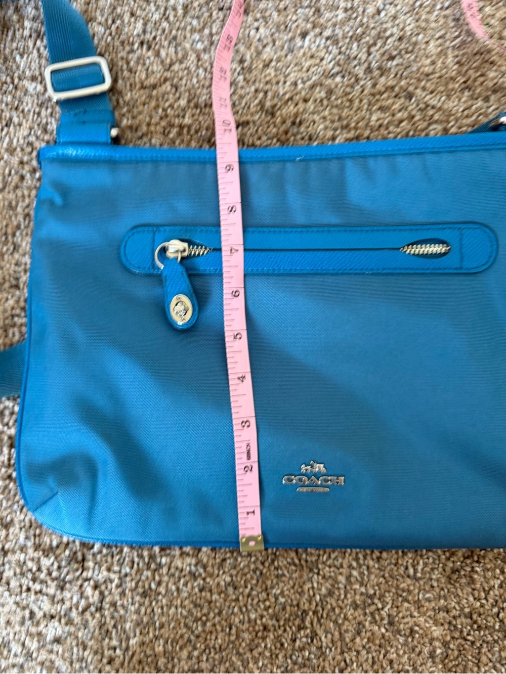 COACH Blue Nylon Crossbody Bag Messenger Shoulder Bag Leather Trim Zip Top - Picture 14 of 14